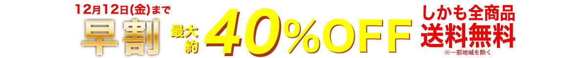 12月13日(金)まで早割！最大50%OFF！しかも全商品送料無料！