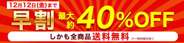 12月13日(金)まで早割！最大50%OFF！しかも全商品送料無料！
