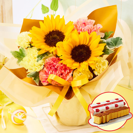 そのまま飾れるカラーブーケ　イエロー＋長崎カステラセット