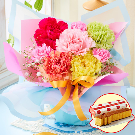 そのまま飾れるカラーブーケ　ミックス＋長崎カステラセット