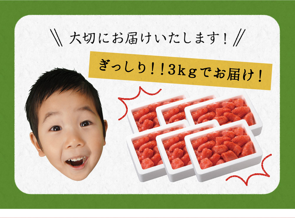 ぎっしり!!500gでお届け！大切にお届けいたします！明太子を心ゆくまでご堪能ください