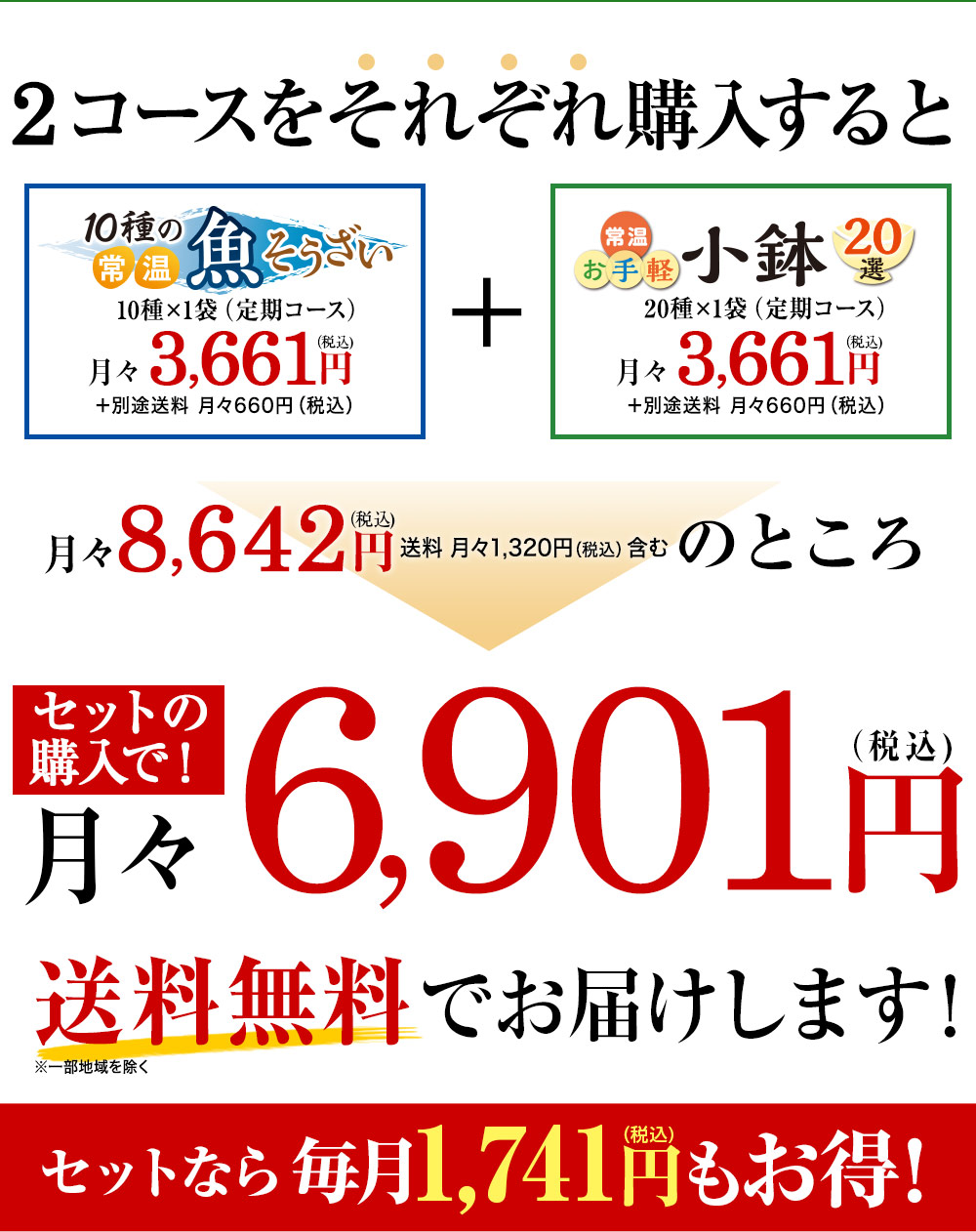 セットだとそれぞれ注文するより毎月税込1,720円もお得！