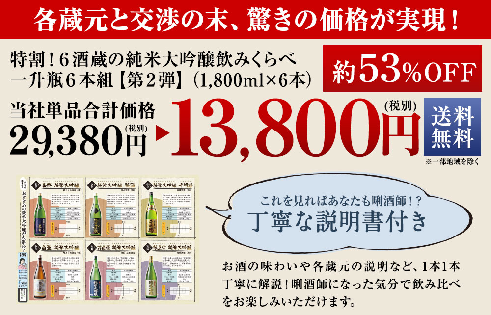 全国の6酒蔵最高種別純米大吟醸