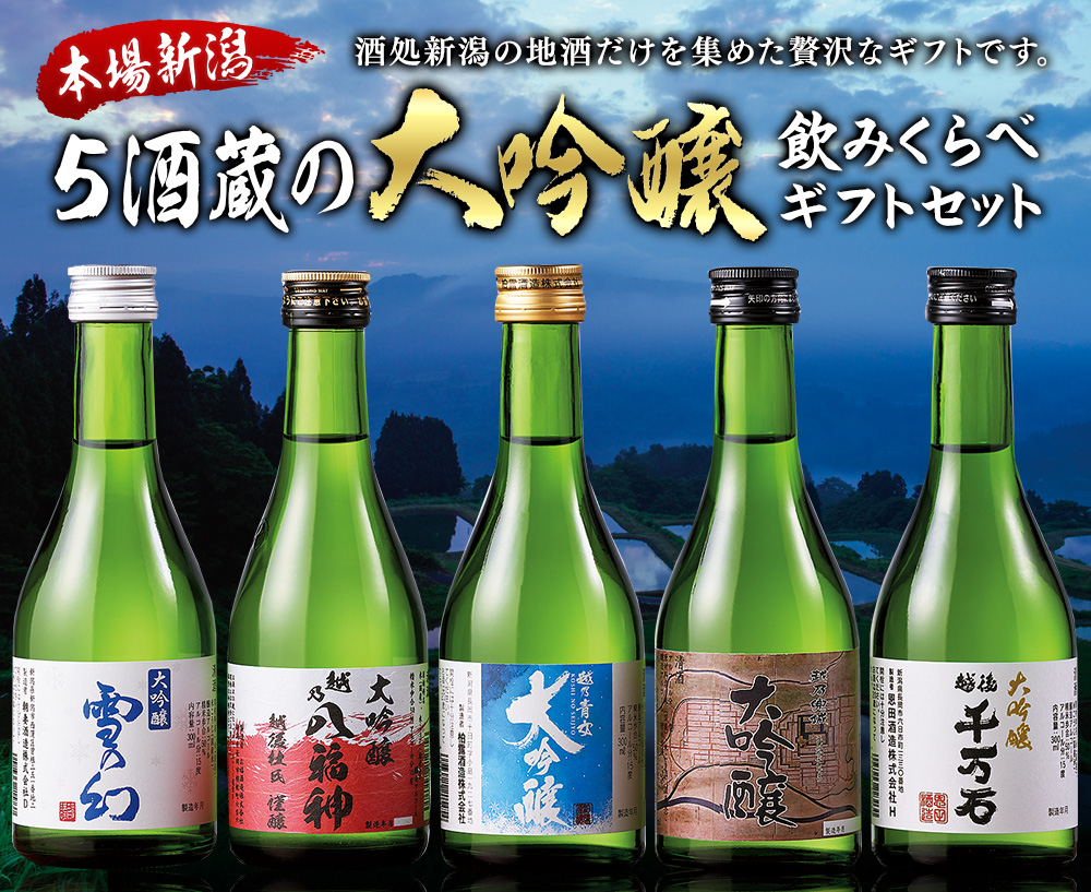 送料無料！母の日父の日などギフトにおススメ本場新潟の地酒だけを集めた贅沢な5酒蔵の大吟醸の飲みくらべギフトセット