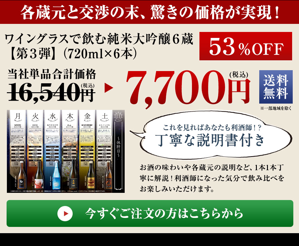 ワイングラスで飲む純米大吟醸6蔵