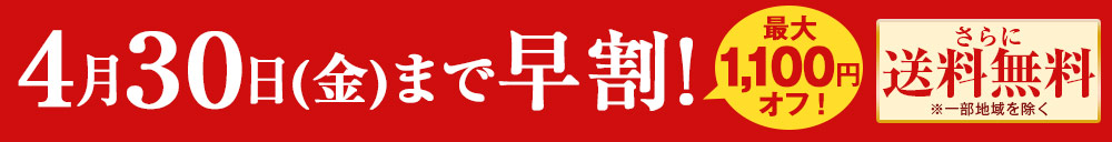 4月30日まで早期割引！さらに送料無料