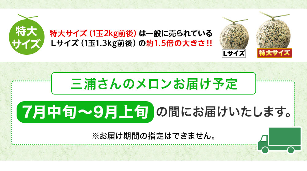 特大サイズは一般に売られているLサイズメロンの約1.5倍の大きさ！