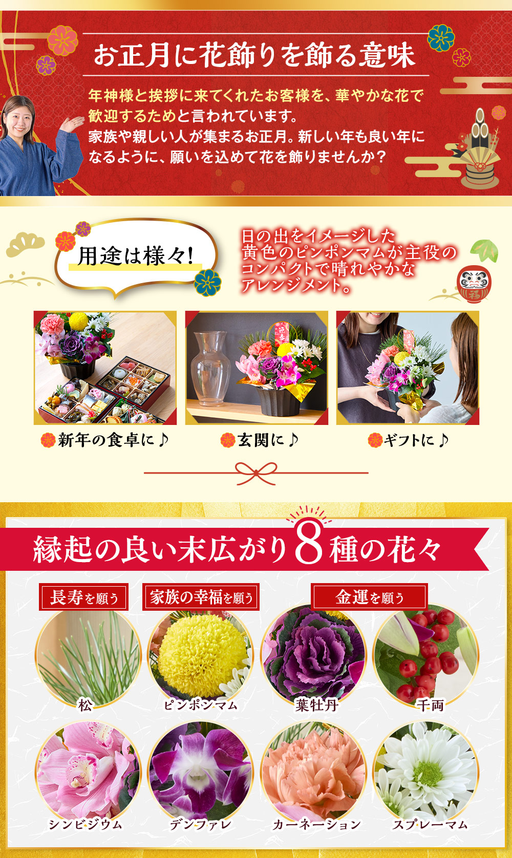 用途は色々！縁起の良い末広がり8種の花々