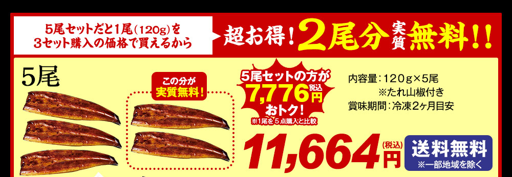 通常届け うなぎ蒲焼き5尾