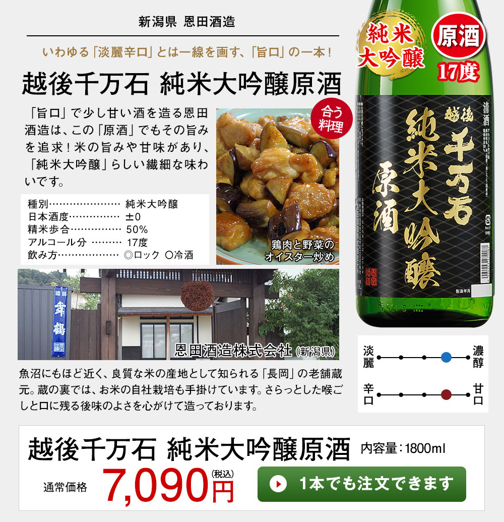 越後千万石 純米大吟醸原酒 1本でも注文できます
