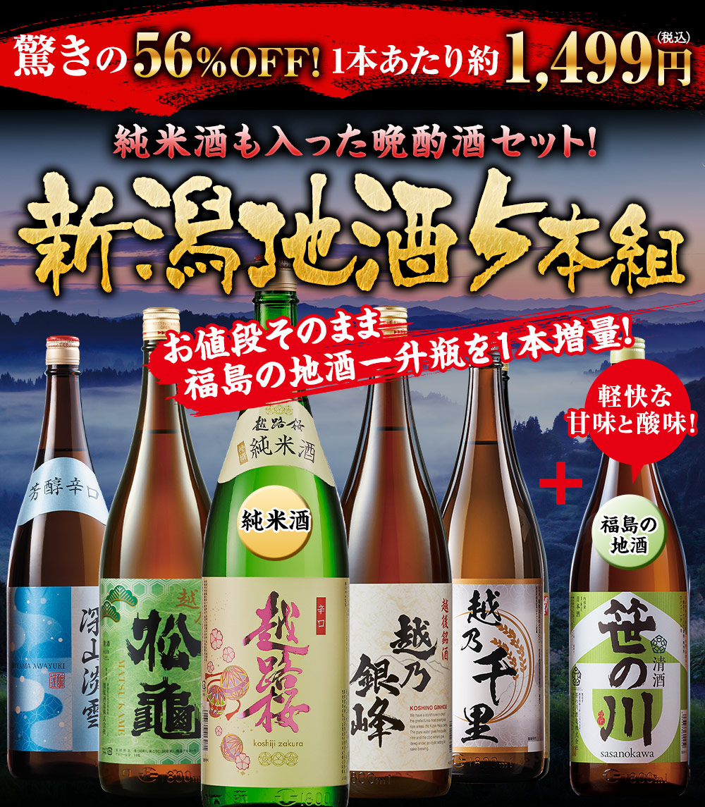 純米酒入り！新潟地酒一升瓶５本組＋１本増量セット＜第５弾＞