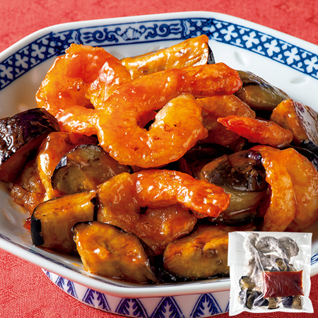 海老と揚げなすのチリソース炒め