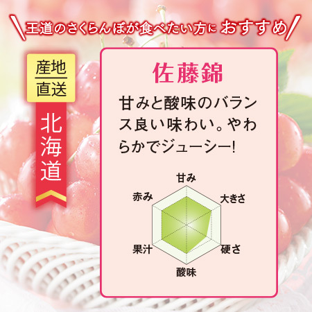 北海道のさくらんぼ　佐藤錦８００ｇ　７月上旬―７月下旬お届け