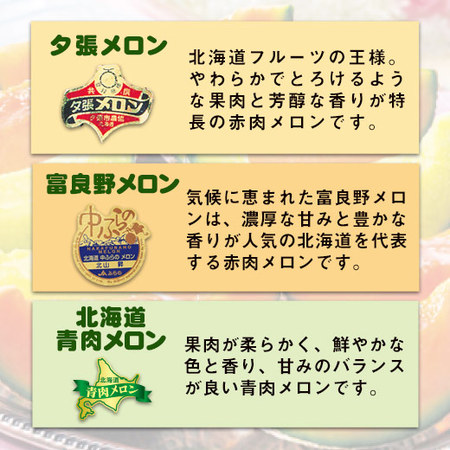 ≪早割★５４０円引！お中元ギフト≫北海道メロン３種食べ比べセット　７月中旬ー８月上旬お届け