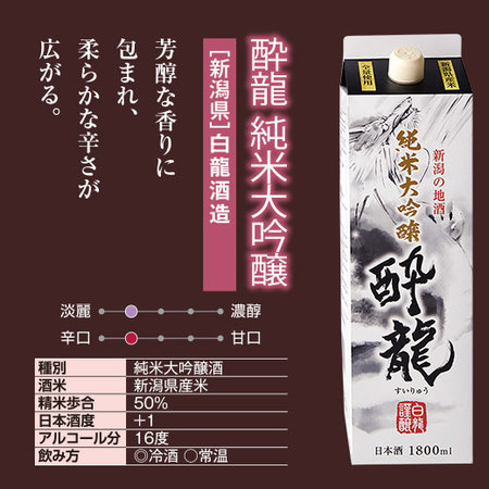 酔龍　純米大吟醸　１．８Ｌパック