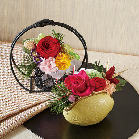 早期割引 迎春プリザーブドアレンジメント２点セット 福 あけぼの １２月中旬 下旬お届け 食品通販のベルーナグルメ 公式