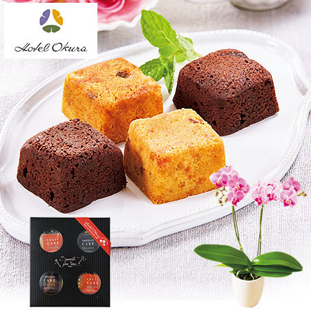 ミディ胡蝶蘭コーラルパラダイス２本立とホテルオークラプチケーキ【母の日期間お届け】