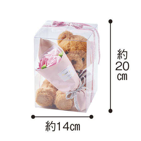 【遅れてごめんね母の日】もふもふくまさんとソープフラワーと文明堂どらやきセット　７日前後お届け