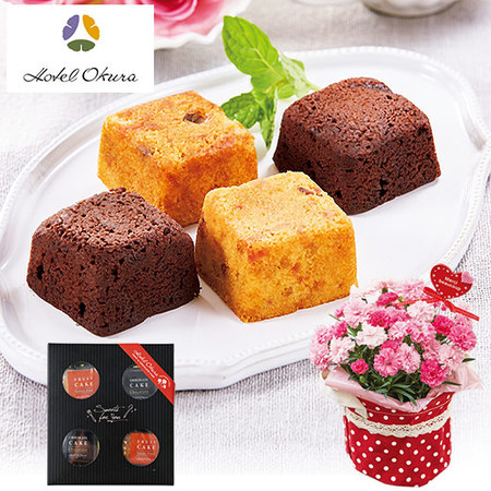 ≪早割★５５０円お得！≫カーネーションアイラブユーとホテルオークラプチケーキセット母の日お届け