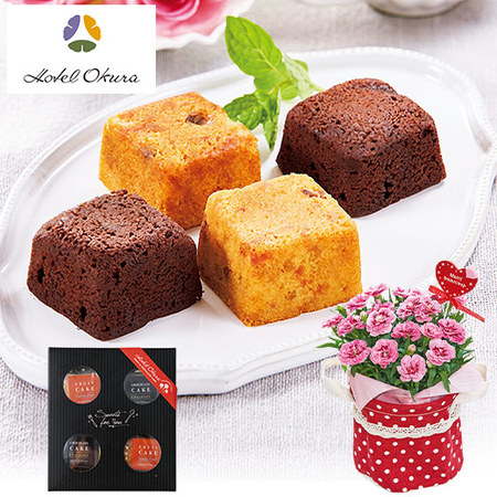 ≪早割★５５０円お得！≫カーネーションオスカーピンク＆パープルとオークラプチケーキ母の日お届け