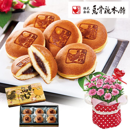 ≪早割★５５０円お得！≫カーネーションオスカーピンク＆パープルと烏骨鶏姫どらやき母の日お届け