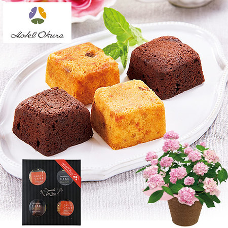 ≪早割★８８０円お得！≫あじさい伊予獅子てまりとホテルオークラプチケーキセット母の日お届け