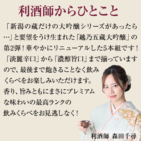 ≪５２％ＯＦＦ！★限定プレゼント酒付き≫特割！越乃五蔵大吟醸飲みくらべ一升瓶５本組【第２弾】