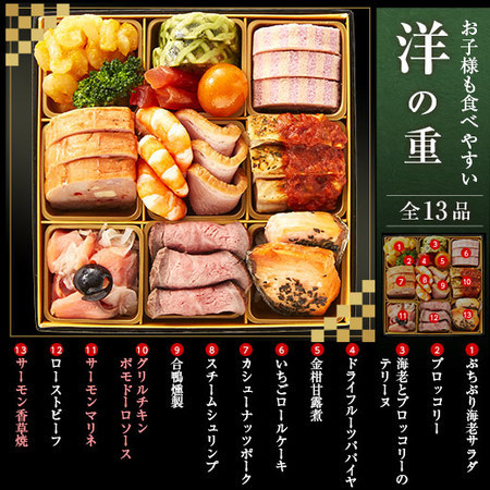 ベルーナオリジナル彩寿（和洋中三段重）とおこわ風うなぎめし　１２月２９日お届け