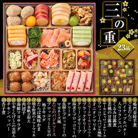 ベルーナオリジナルおせち絆（８．５寸和洋中三段重）＋うなぎめし　１２月２９日お届け