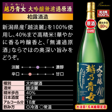 越乃青女　大吟醸無濾過原酒