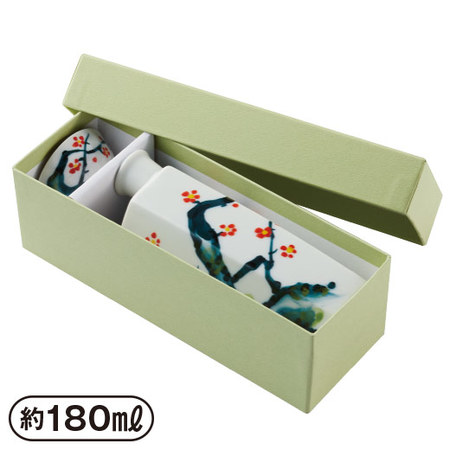 うぐいす徳利＆ぐい呑みセット梅染錦