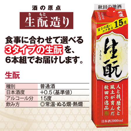 北鹿　生もと３種２Ｌパック飲みくらべ６本組