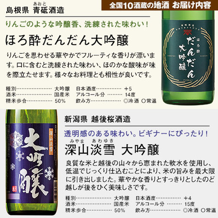 ≪ＷＥＢ限定！５０％ＯＦＦ！≫特割！全国１０酒蔵の大吟醸入り地酒飲みくらべ７２０ｍｌ　１０本組