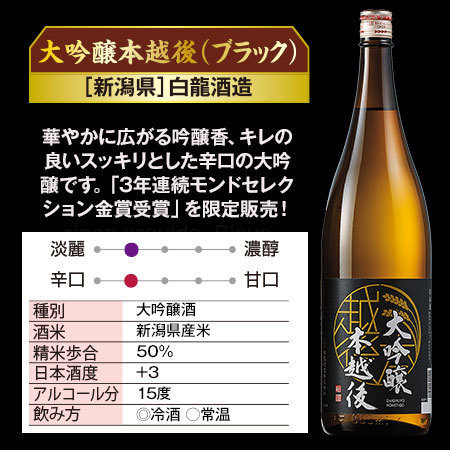 ≪ＷＥＢ限定★在庫販売！６３％ＯＦＦ！≫大吟醸　本越後（ブラック）５本組